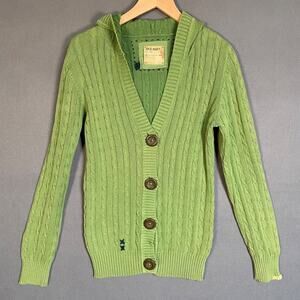 Vintage Y2K Old Navy Womens Green Cable Knit Cardigan Size Large Sweater Fitted